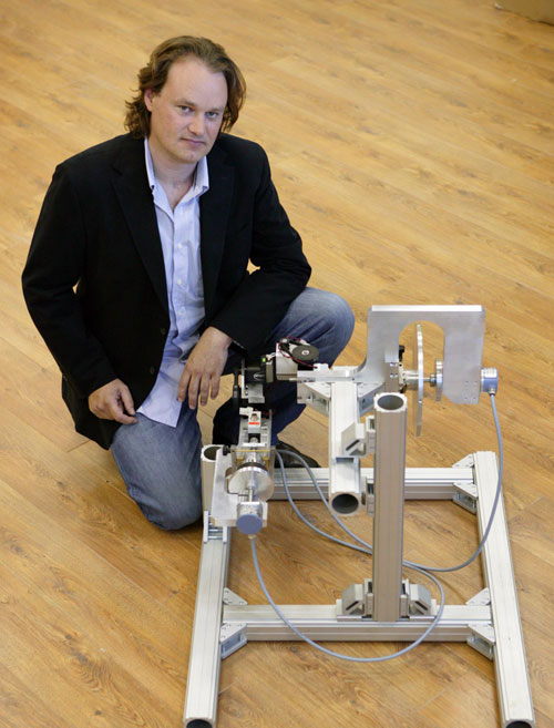 Sean McCarthy, CEO of Steorn with what he claims to be a perpetual motion machine. 